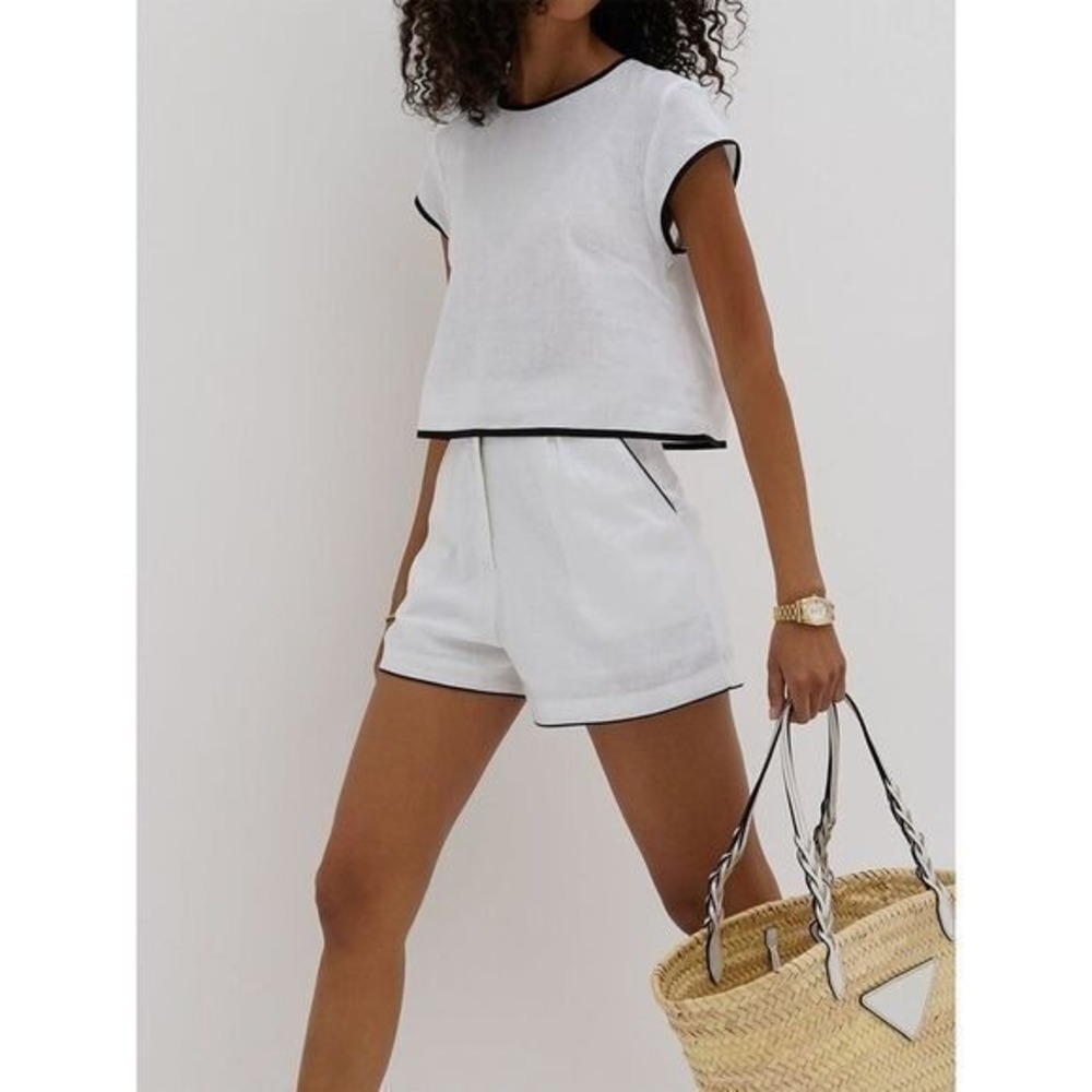 Commense White and Black Trim Jumpsuit
